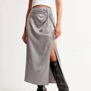 Abercrombie & Fitch Knotted Elevated Satin Midi Skirt
